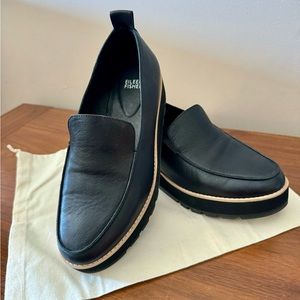 Eileen Fisher Ells Platform Loafers - Black Leather - inc. Dust Bag